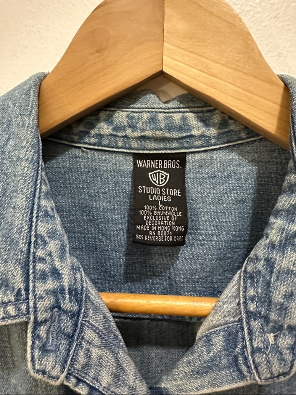 Warner Bros. Light Blue Denim Button-Down Shirt with Character Embroidery - Picture 4 of 5